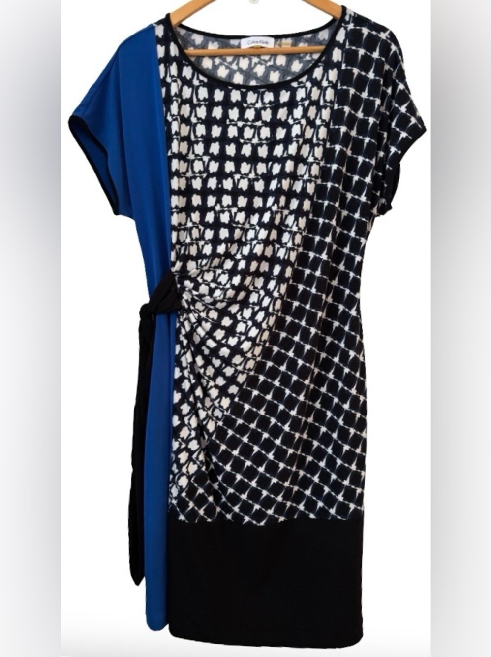 Calvin Klein blu, nvy & blk jersey side tie Drss WM L avant garde artsy